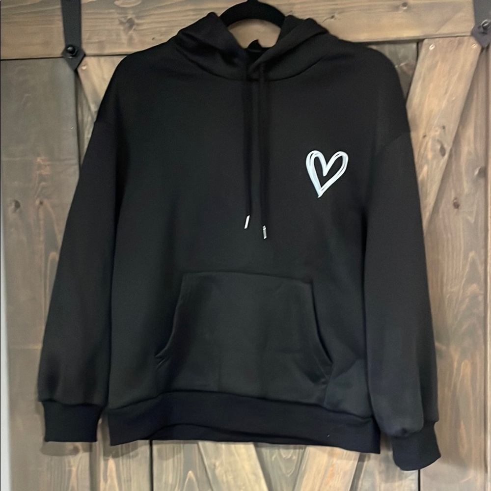Black Hoodie with White Heart Detail